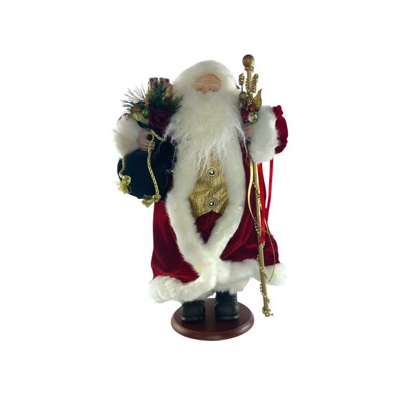 Vintage Santa Claus Figurine With Gift Bag & Staff Christmas Holiday Decoration - Picture 10 of 16